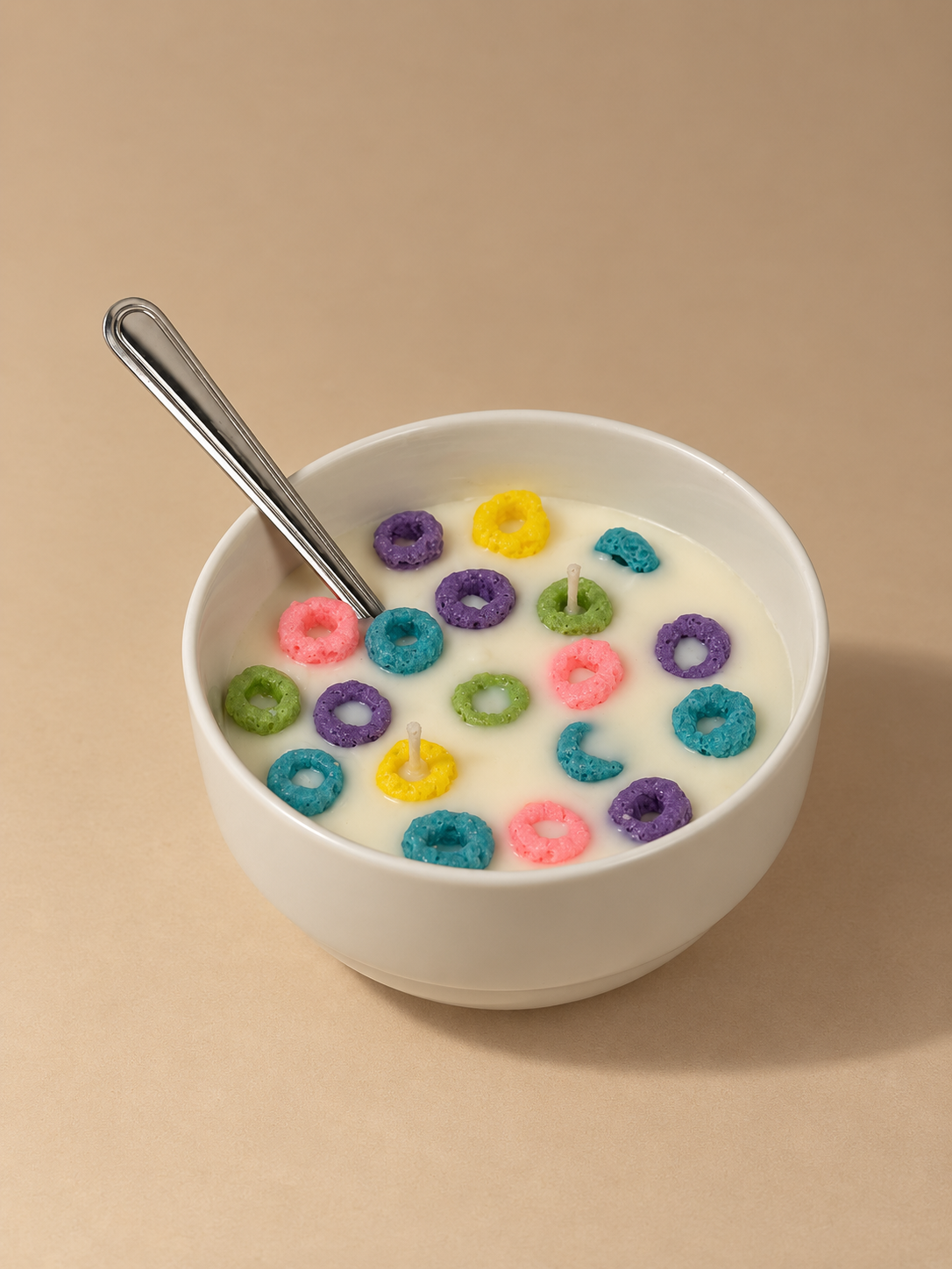 Cereal Bowl Candle | Fruity Cereal Scented Candle | 12 oz Ceramic Bowl | Real Spoon | Breakfast Food Candle | Unique Gift