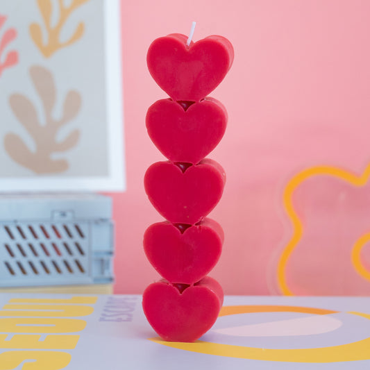 Stacked Heart Pillar Candle