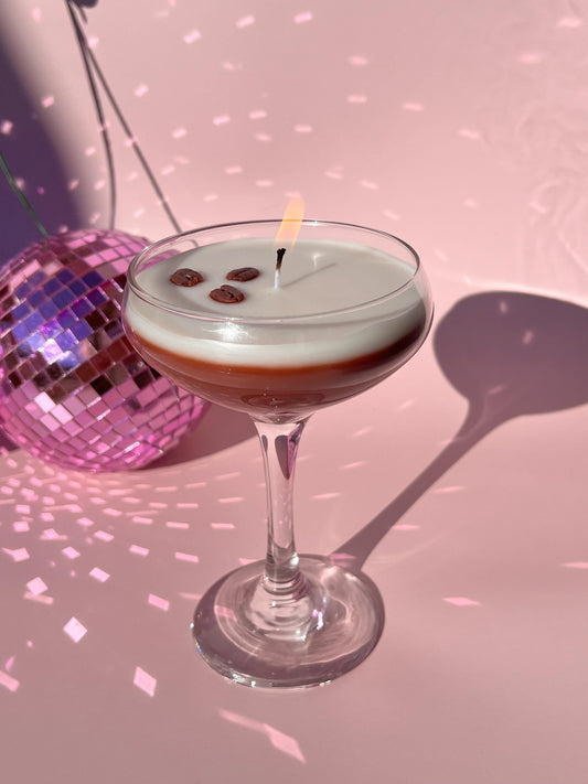 Espresso Martini Candle Tall Stem Coupe Glass Realistic