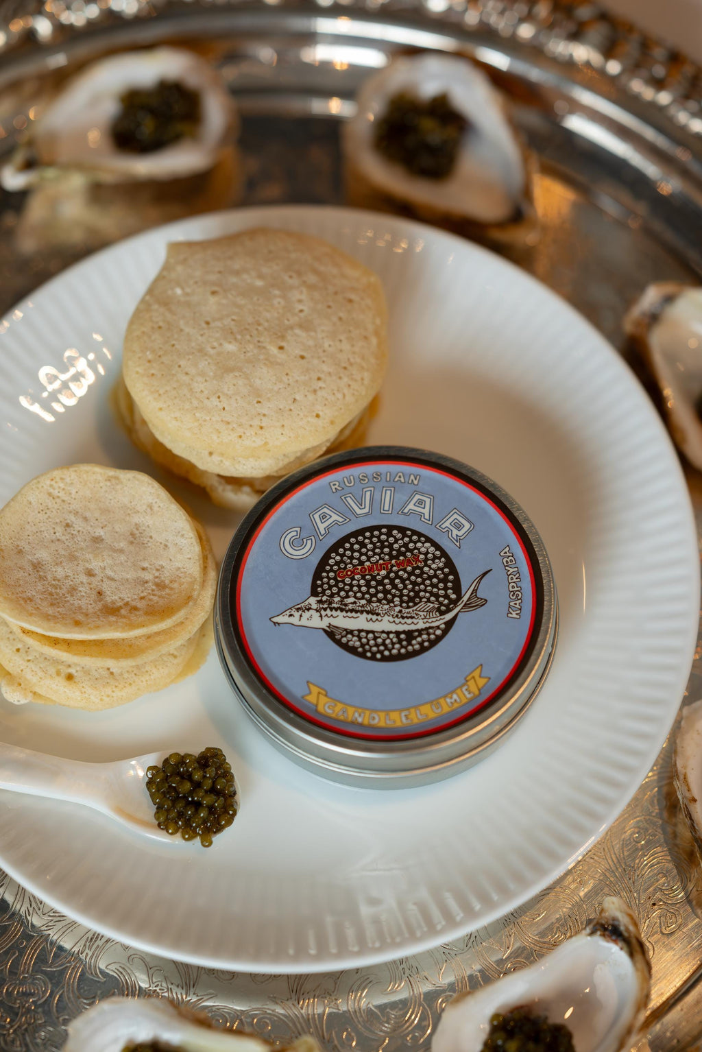 Caviar Tin Candle - Luxe Novelty Candle In Metal Tin | Elegant Food Candle Gift | Handmade Coconut Wax Candle for Home Decor & Gifting